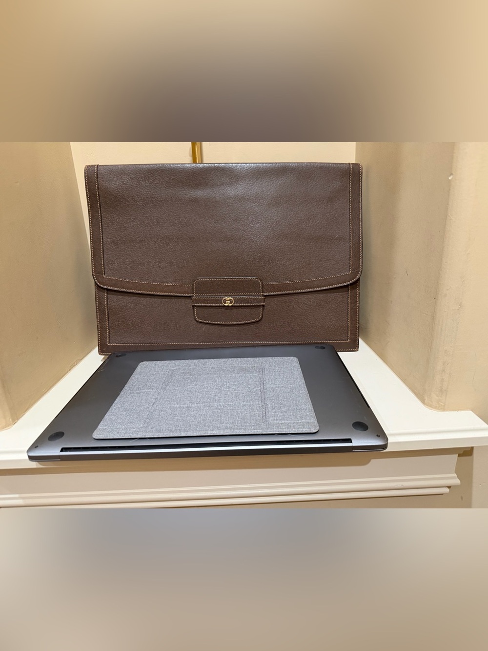 Gucci Brown Leather Document Folio Briefcase Vintage